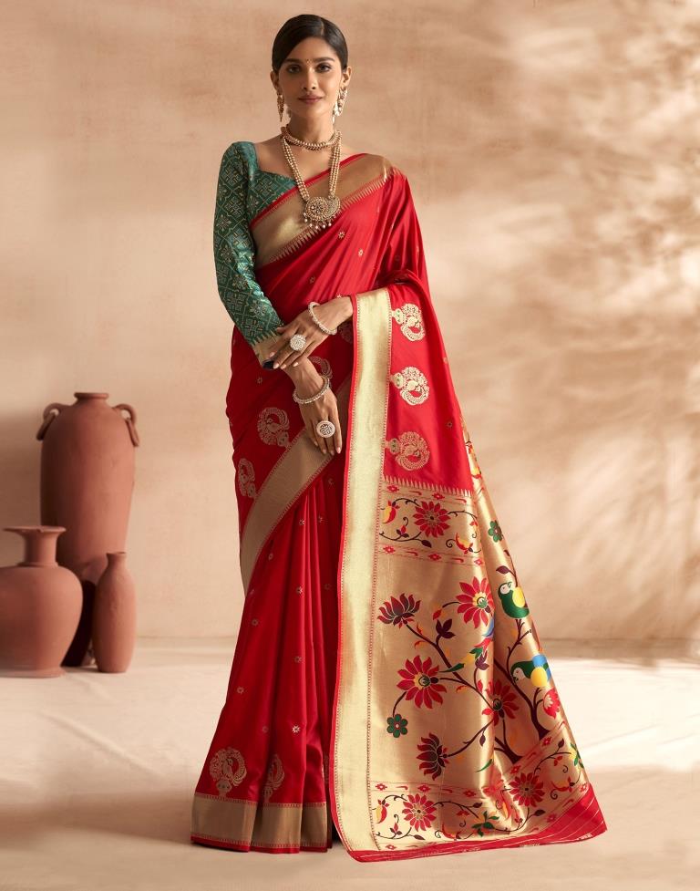 Red Weaving Silk Paithani Saree
