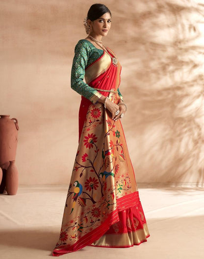 Red Weaving Silk Paithani Saree
