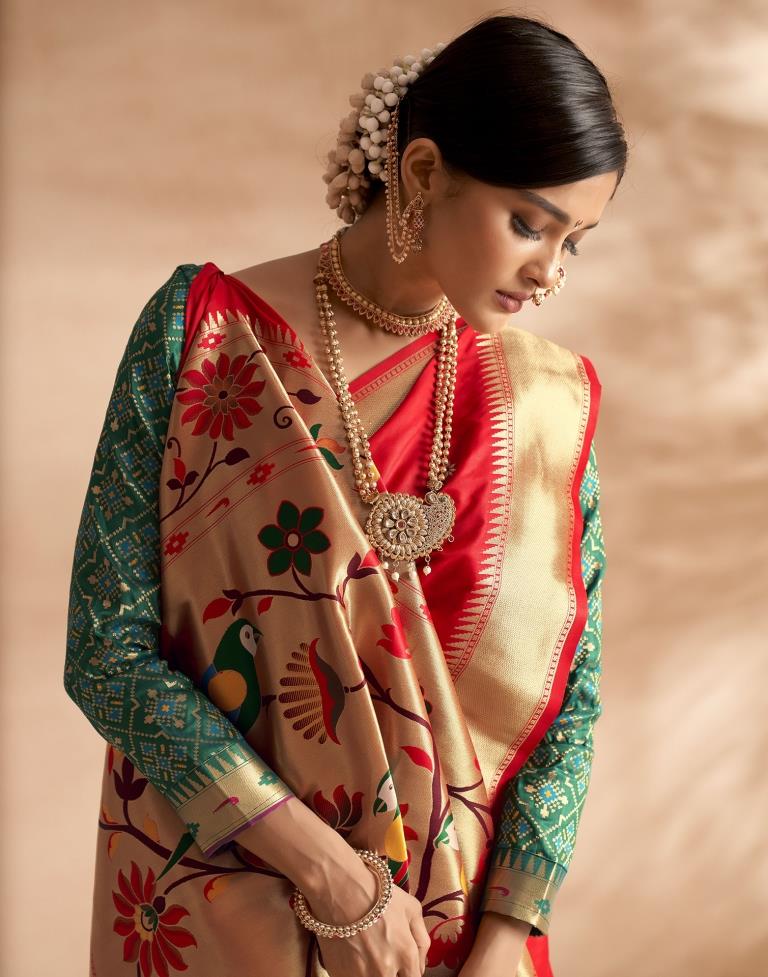 Red Weaving Silk Paithani Saree