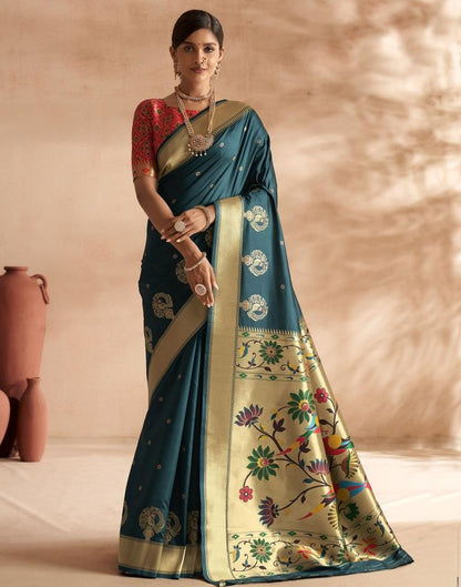 Teal Weaving Silk Paithani Saree