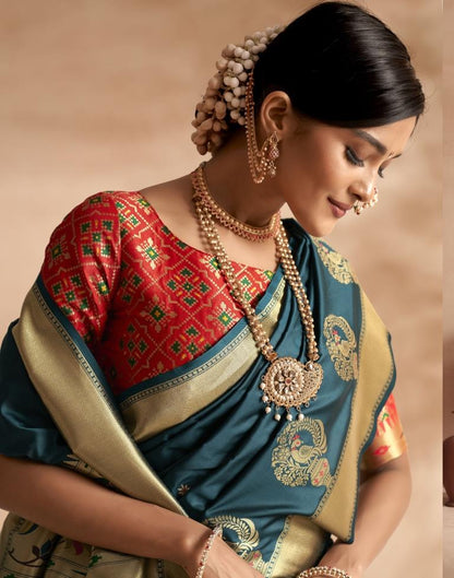 Teal Weaving Silk Paithani Saree
