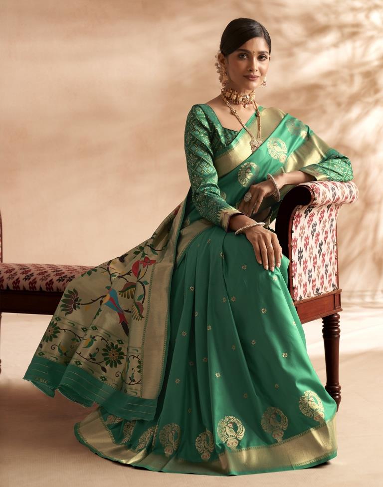 Rama Green Weaving Silk Paithani Saree