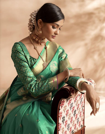 Rama Green Weaving Silk Paithani Saree
