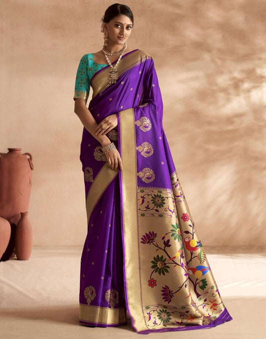 Violet Weaving Silk Paithani Saree