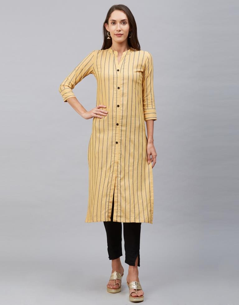 Enigmatic Mellow Yellow Coloured Plain, Dyed Cotton Kurti | Leemboodi