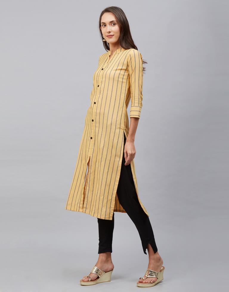 Enigmatic Mellow Yellow Coloured Plain, Dyed Cotton Kurti | Leemboodi