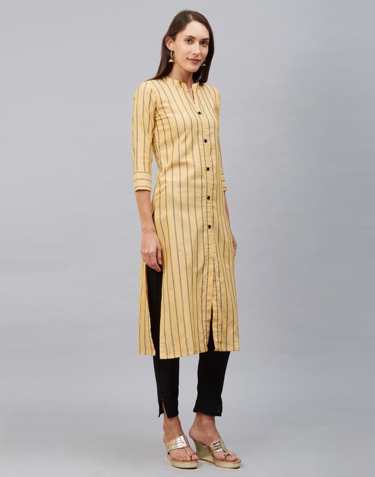 Enigmatic Mellow Yellow Coloured Plain, Dyed Cotton Kurti | Leemboodi