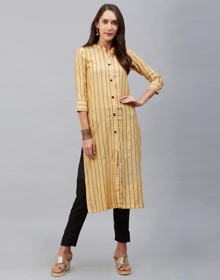 Enigmatic Mellow Yellow Coloured Plain, Dyed Cotton Kurti | Leemboodi