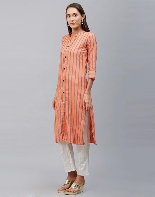 Affluent Light Orange Coloured Plain, Dyed Cotton Kurti | Sudathi