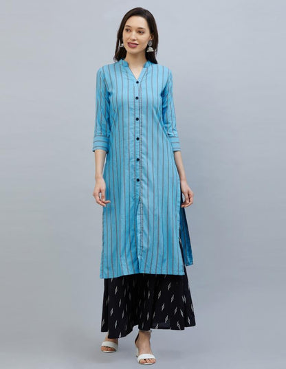 Decent Sky Blue Coloured Plain, Dyed Cotton Kurti | Leemboodi