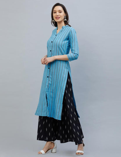 Decent Sky Blue Coloured Plain, Dyed Cotton Kurti | Leemboodi