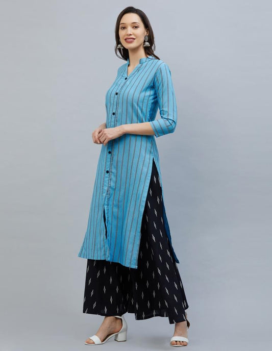 Decent Sky Blue Coloured Plain, Dyed Cotton Kurti | Leemboodi