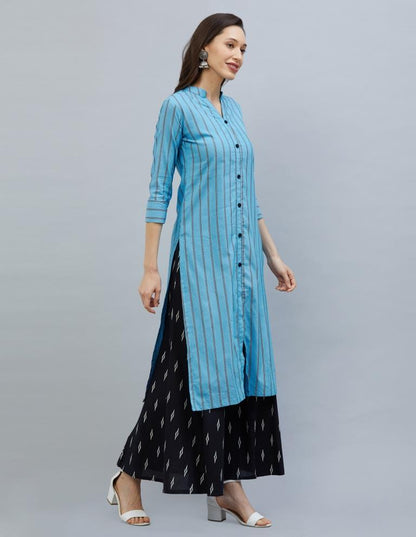 Decent Sky Blue Coloured Plain, Dyed Cotton Kurti | Leemboodi