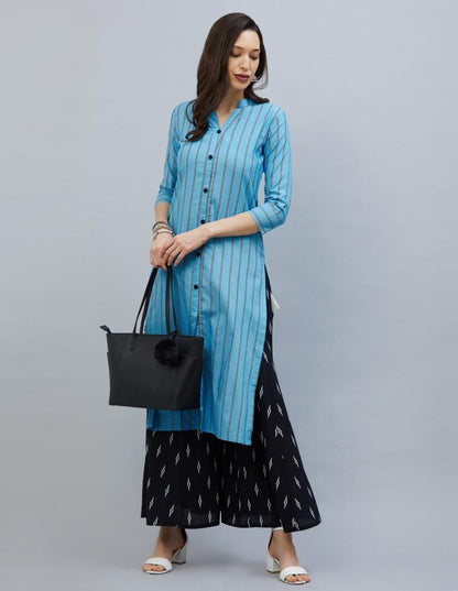 Decent Sky Blue Coloured Plain, Dyed Cotton Kurti | Leemboodi