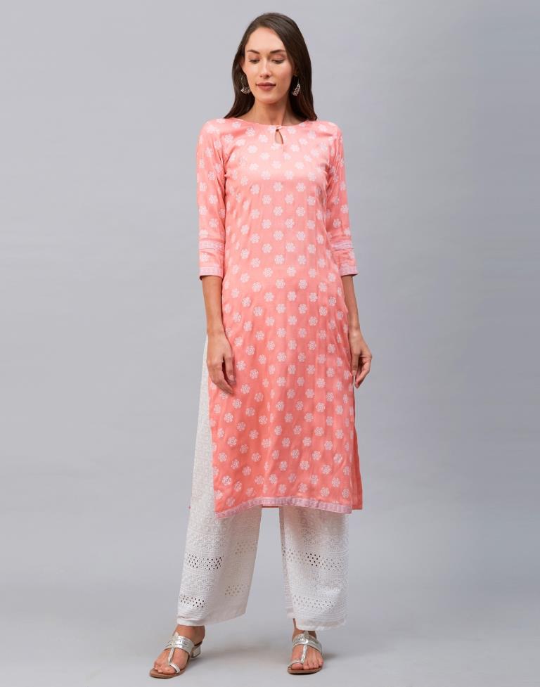 Contemporary Light Pink Coloured Khadi Printed Cotton Kurti | Leemboodi