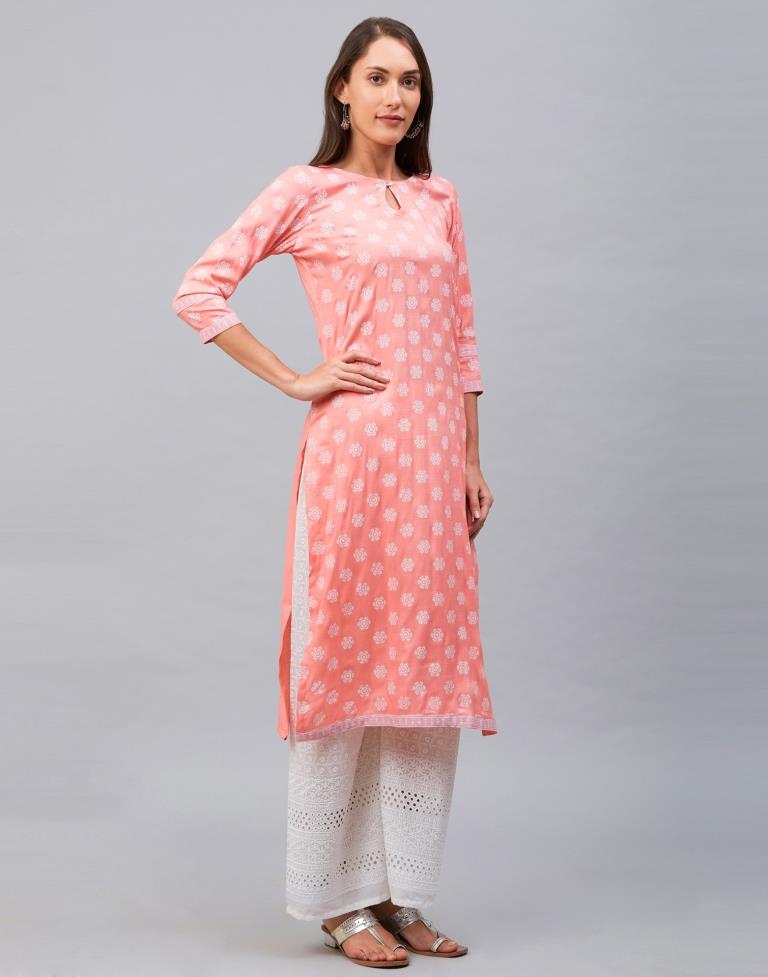 Contemporary Light Pink Coloured Khadi Printed Cotton Kurti | Leemboodi