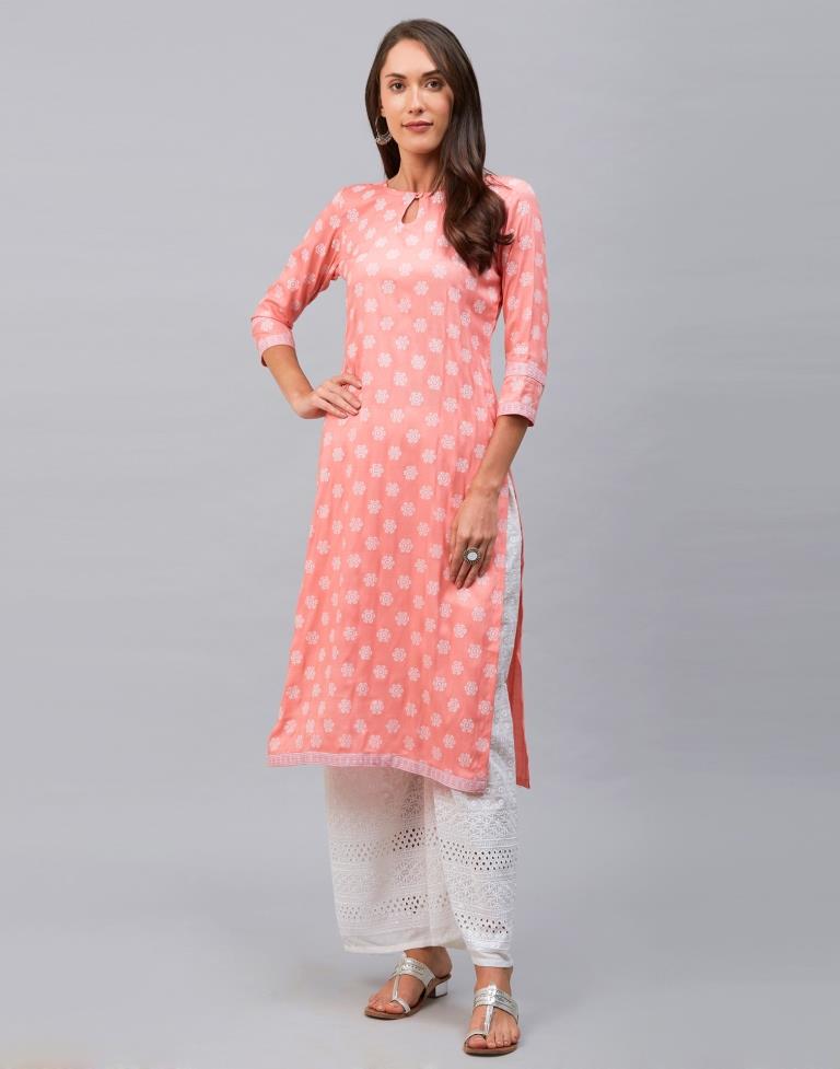 Contemporary Light Pink Coloured Khadi Printed Cotton Kurti | Leemboodi