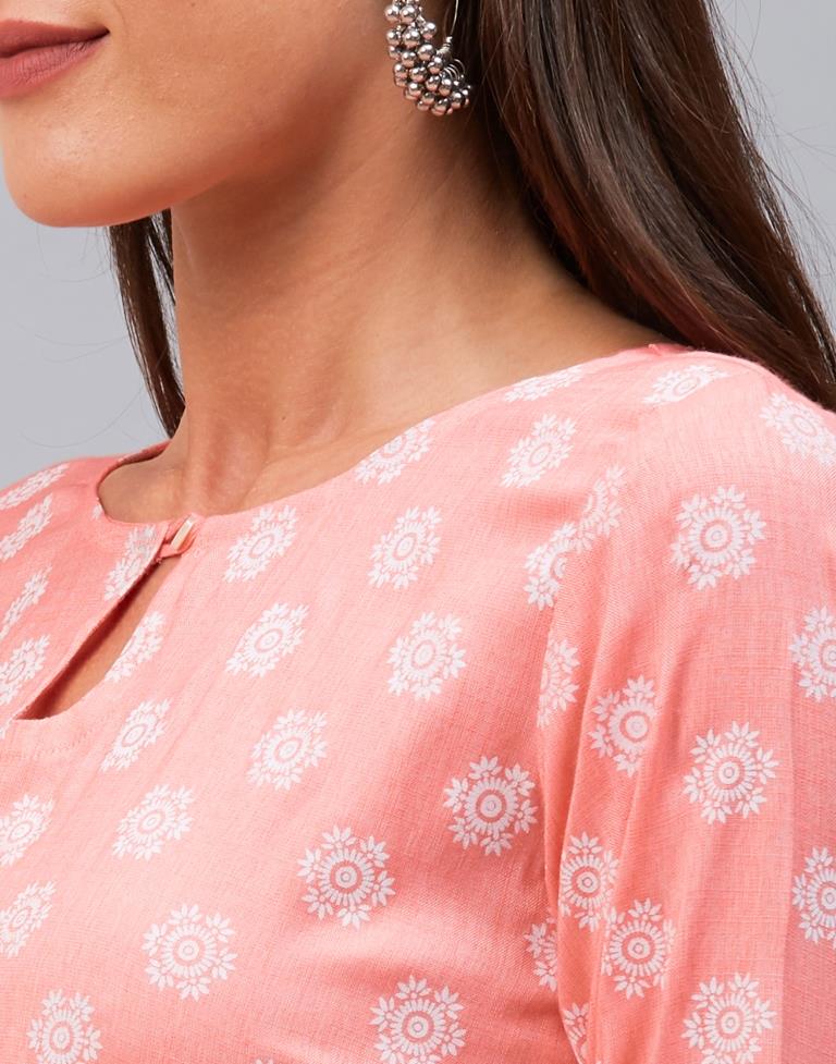 Contemporary Light Pink Coloured Khadi Printed Cotton Kurti | Leemboodi