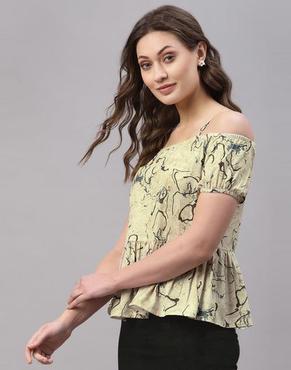 Beige Off Shoulder Gather Top | Sudathi