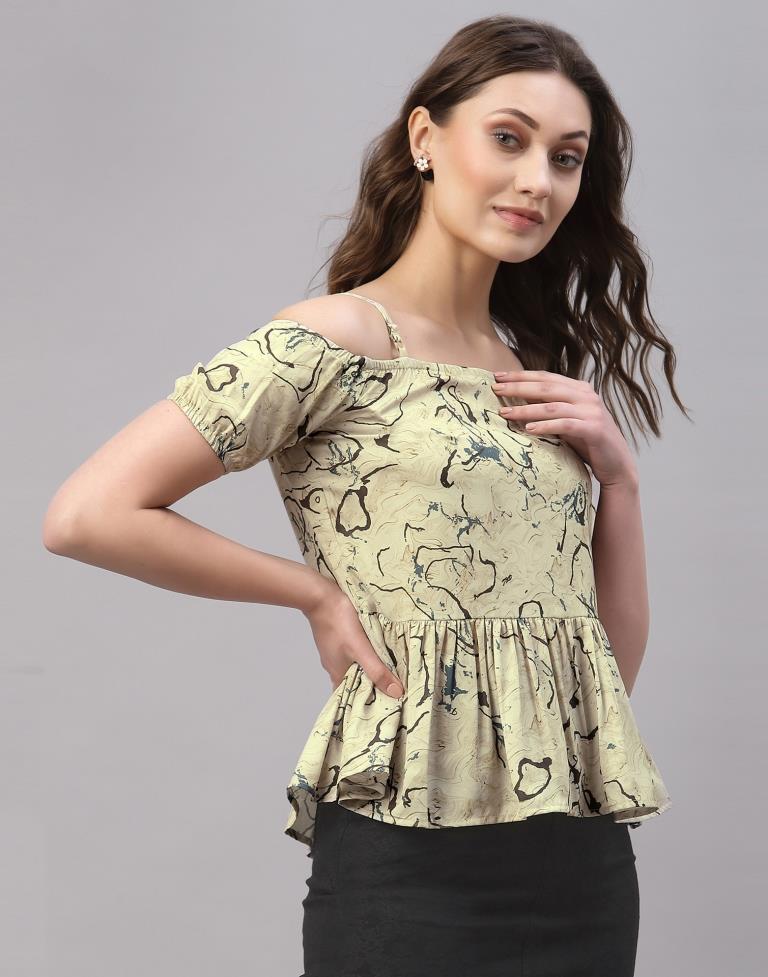 Beige Off Shoulder Gather Top | Sudathi