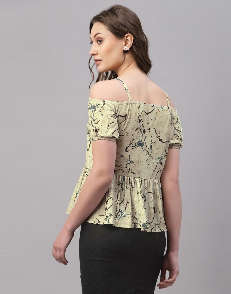 Beige Off Shoulder Gather Top | Sudathi