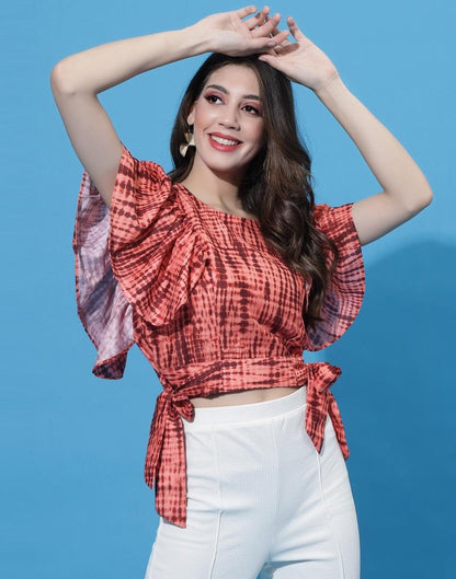 Rust Orange Tire-Up Bell Sleeve Top | Sudathi