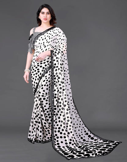 White Chiffon Printed Saree