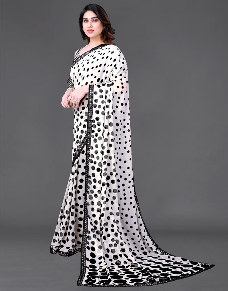 White Chiffon Printed Saree