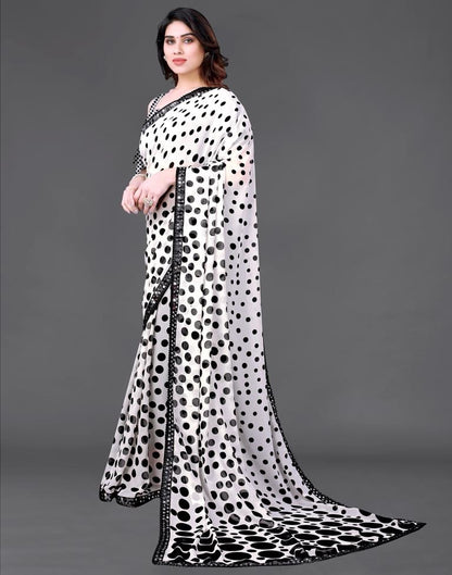 White Chiffon Printed Saree