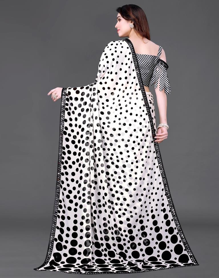 White Chiffon Printed Saree