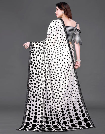 White Chiffon Printed Saree