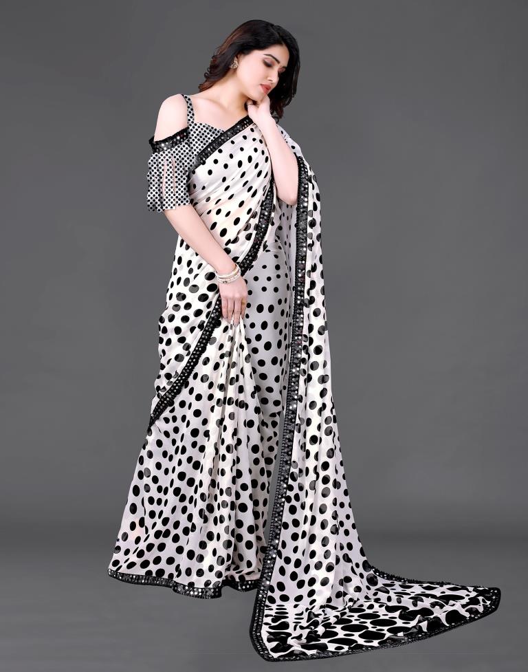 White Chiffon Printed Saree