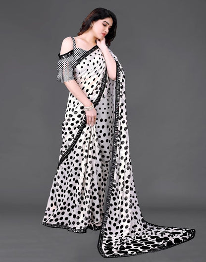 White Chiffon Printed Saree