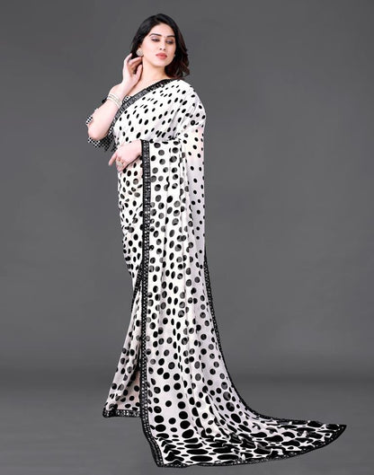 White Chiffon Printed Saree