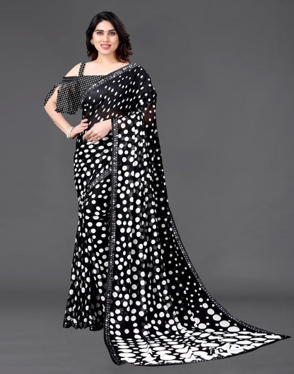 Black Chiffon Printed Saree