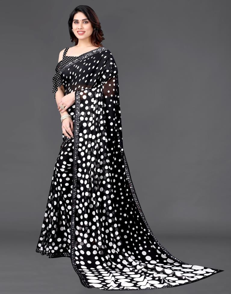 Black Chiffon Printed Saree