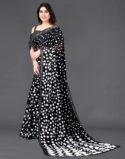Black Chiffon Printed Saree