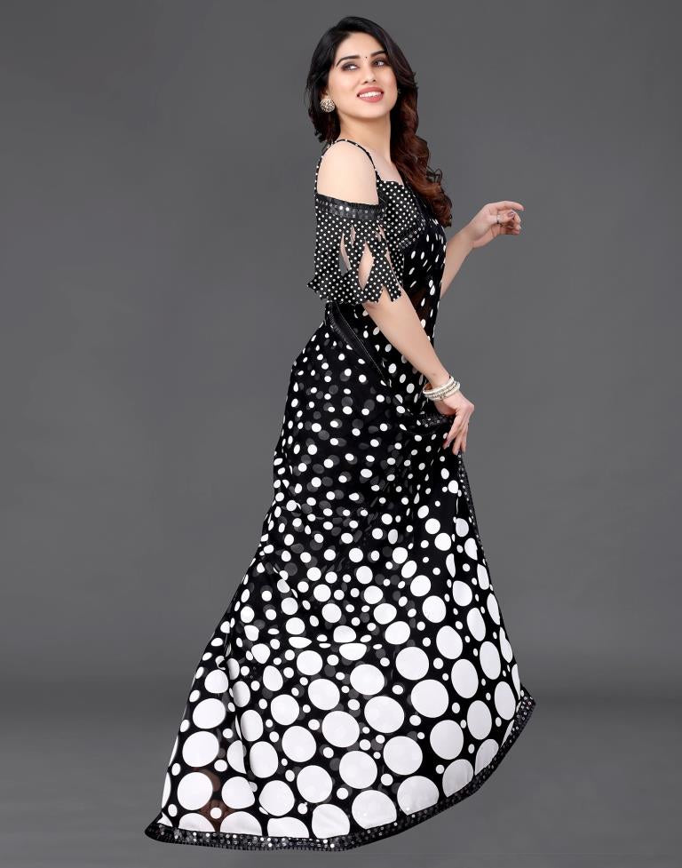 Black Chiffon Printed Saree