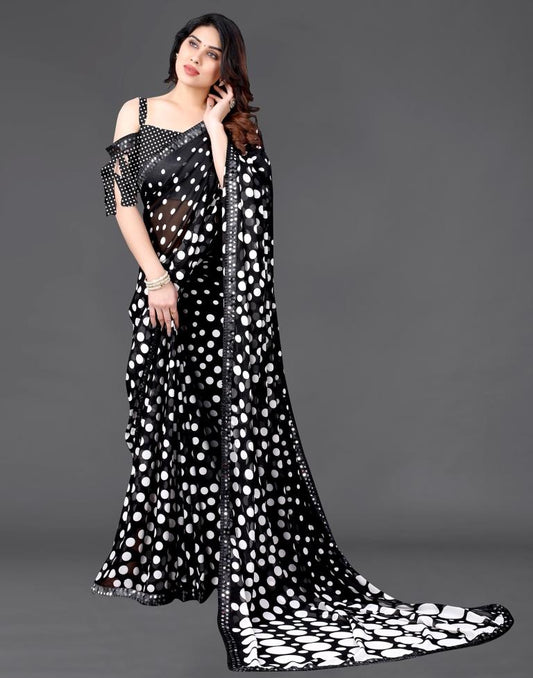 Black Chiffon Printed Saree