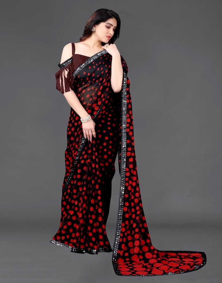 Black Chiffon Printed Saree