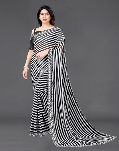 White Chiffon Printed Saree