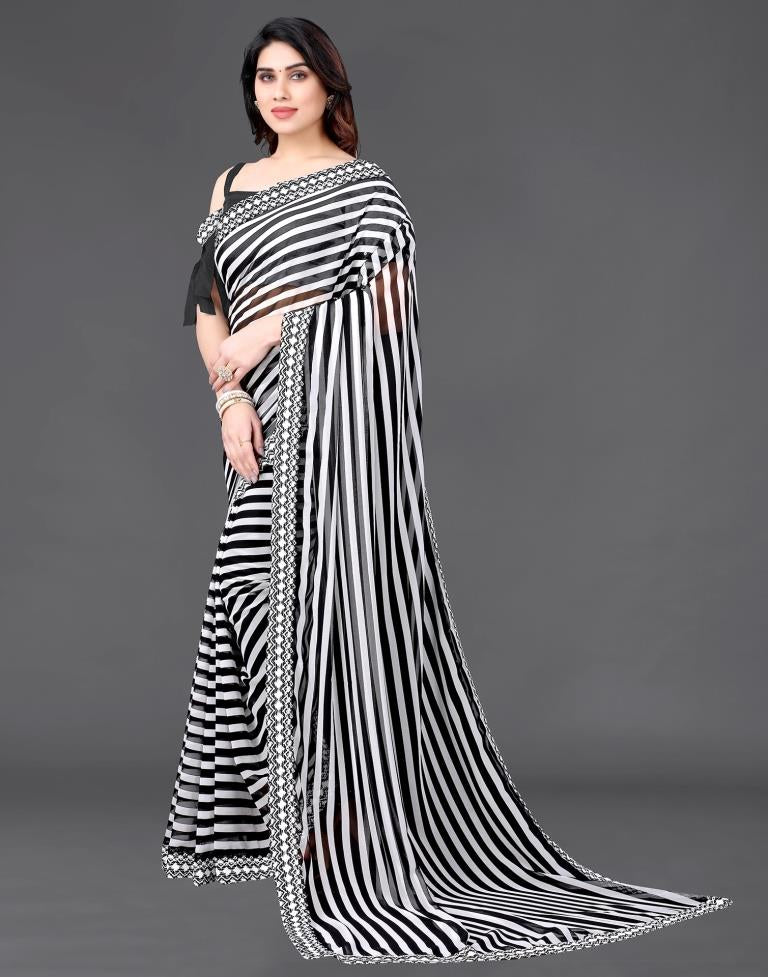 White Chiffon Printed Saree