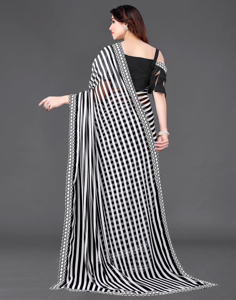 White Chiffon Printed Saree