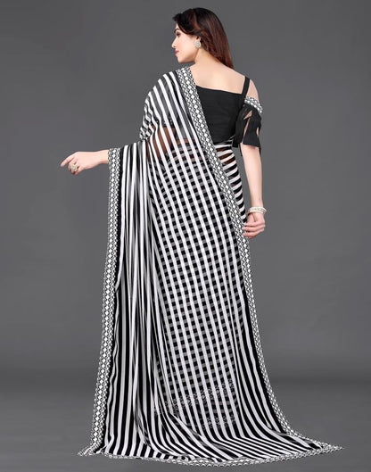 White Chiffon Printed Saree