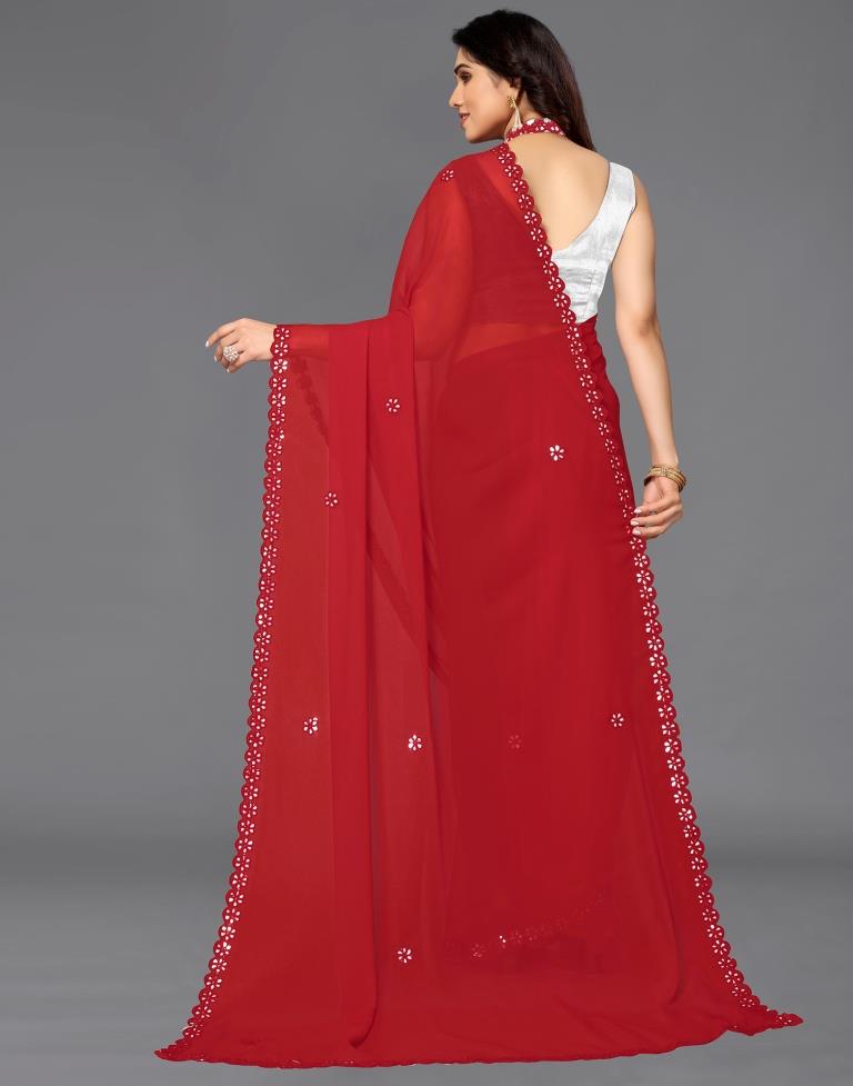 Red Georgette Embroidery Saree