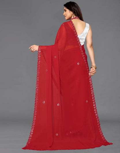 Red Georgette Embroidery Saree