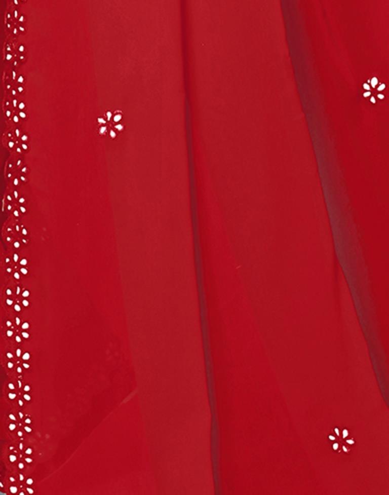 Red Georgette Embroidery Saree