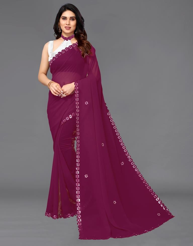 Magenta Georgette Embroidery Saree
