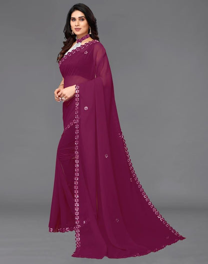 Magenta Georgette Embroidery Saree