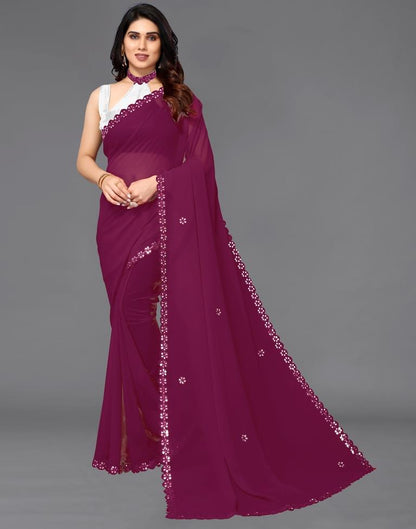 Magenta Georgette Embroidery Saree